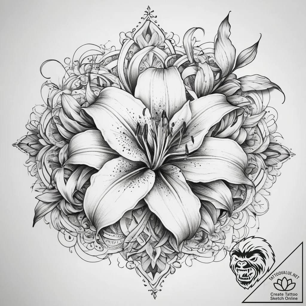 Tattoo sketch lily flower, tattoo flash sheet... - tattoo sketch (№1758717805_0, 24.09.2025 12:43) — tattoovalue.net
