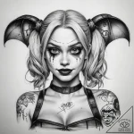 Tattoo sketch suicide squad harley quinn bat – tattoo sketch (№1758801630_0, 25.09.2025 12:00) — tattoovalue.net