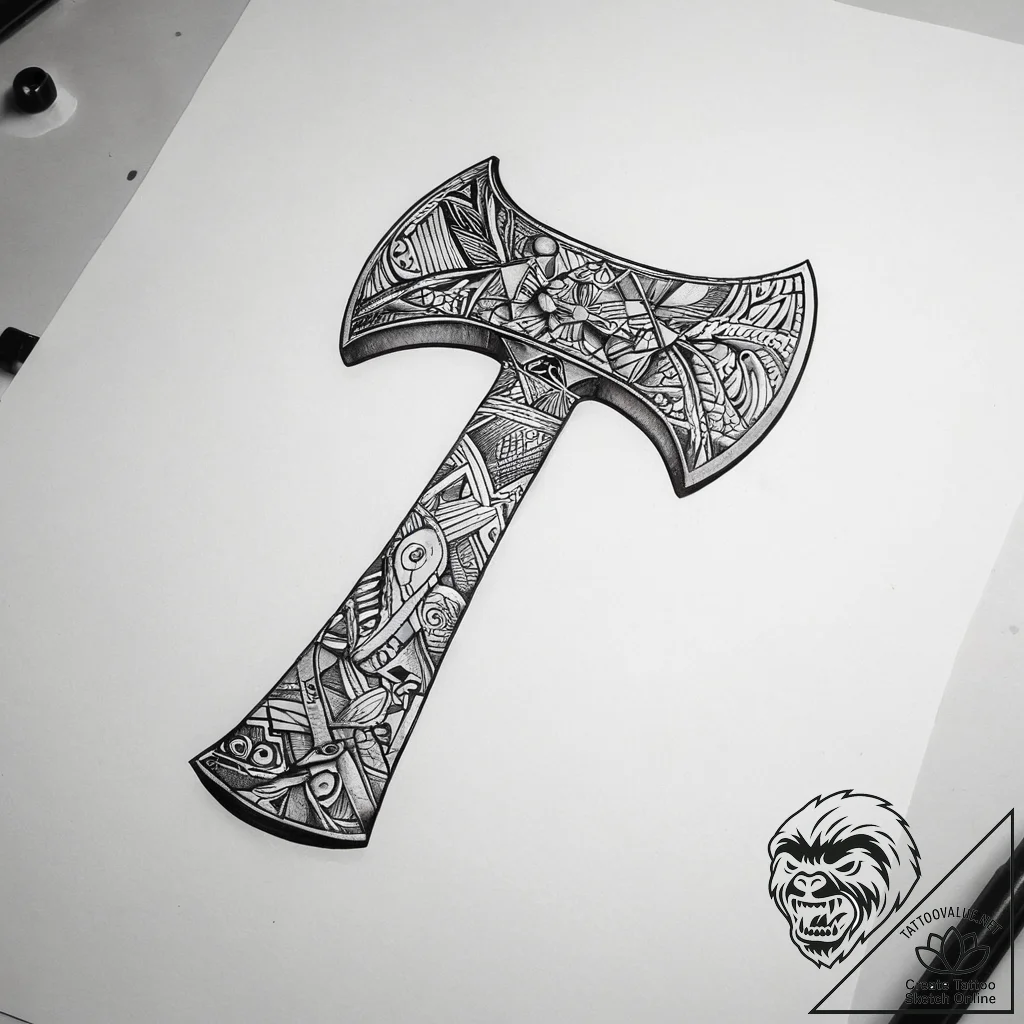 Tattoo sketch узор в виде топора, artistic ta... - tattoo sketch (№1758803005_0, 25.09.2025 12:23) — tattoovalue.net
