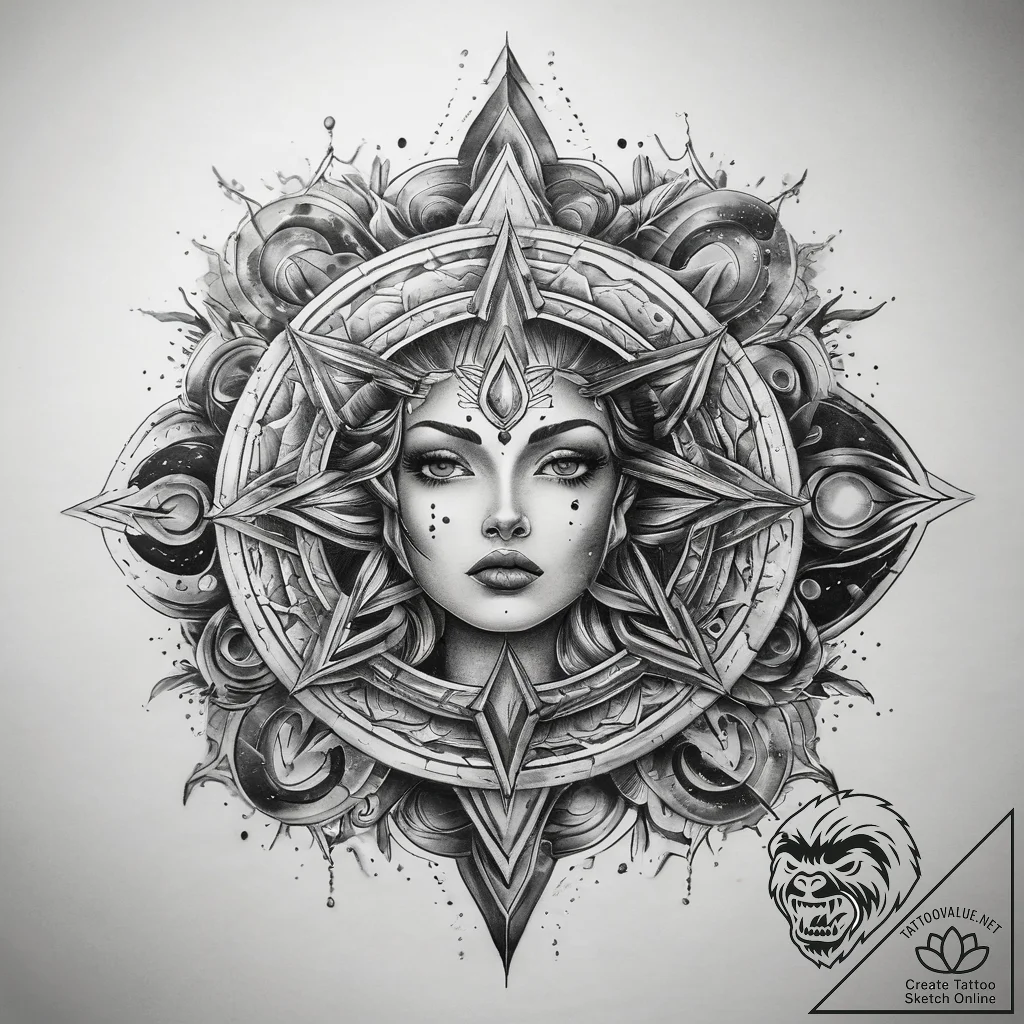 Tattoo sketch cosmic realm, concept art for t... - tattoo sketch (№1758881012_0, 26.09.2025 10:03) — tattoovalue.net