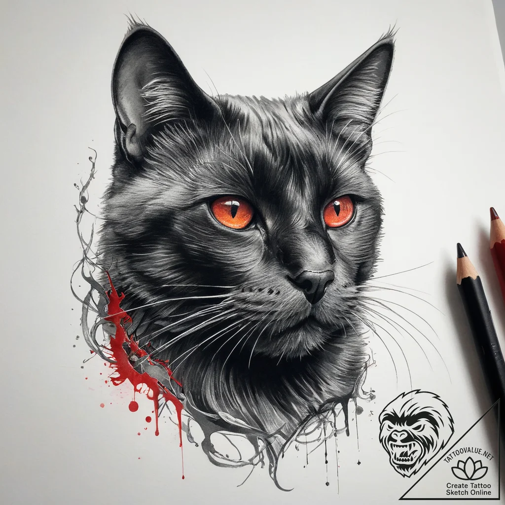 Tattoo sketch черный кот, tattoo sketch desig... - tattoo sketch (№1758881208_0, 26.09.2025 10:06) — tattoovalue.net