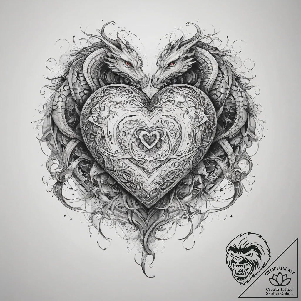 Tattoo sketch узор в виде сердца с драконом,... - tattoo sketch (№1758884150_0, 26.09.2025 10:55) — tattoovalue.net