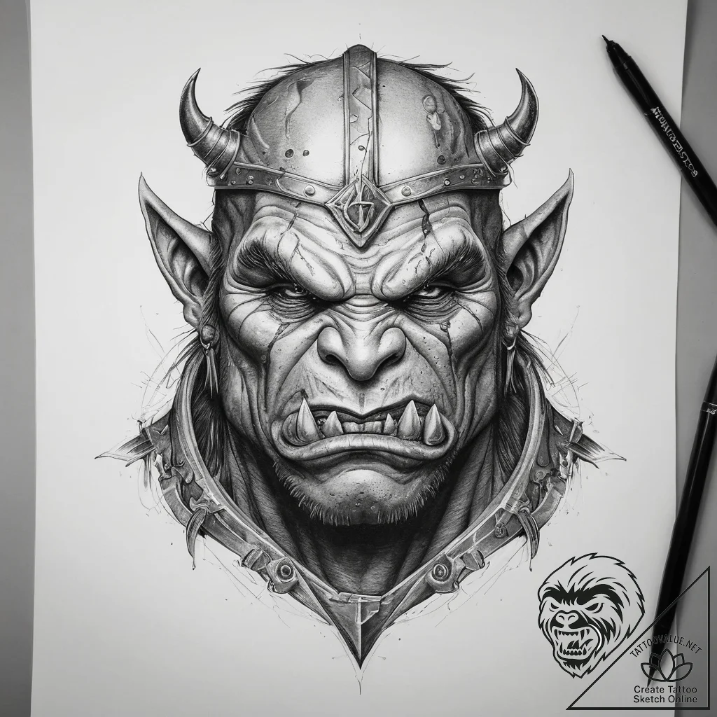 Tattoo sketch orc with a sword, ink illustrat... - tattoo sketch (№1758885531_0, 26.09.2025 11:18) — tattoovalue.net