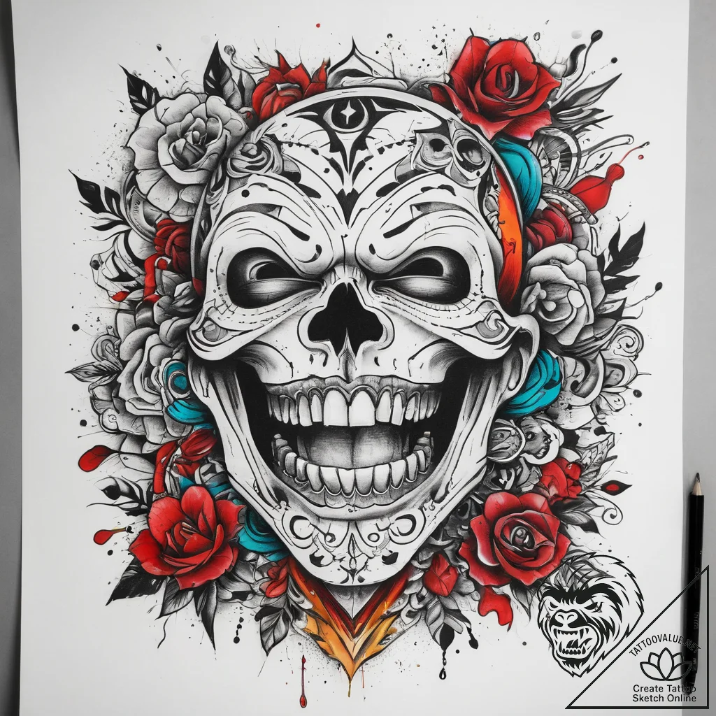 Tattoo sketch laughing, tattoo line art, bold... - tattoo sketch (№1758885922_0, 26.09.2025 11:25) — tattoovalue.net