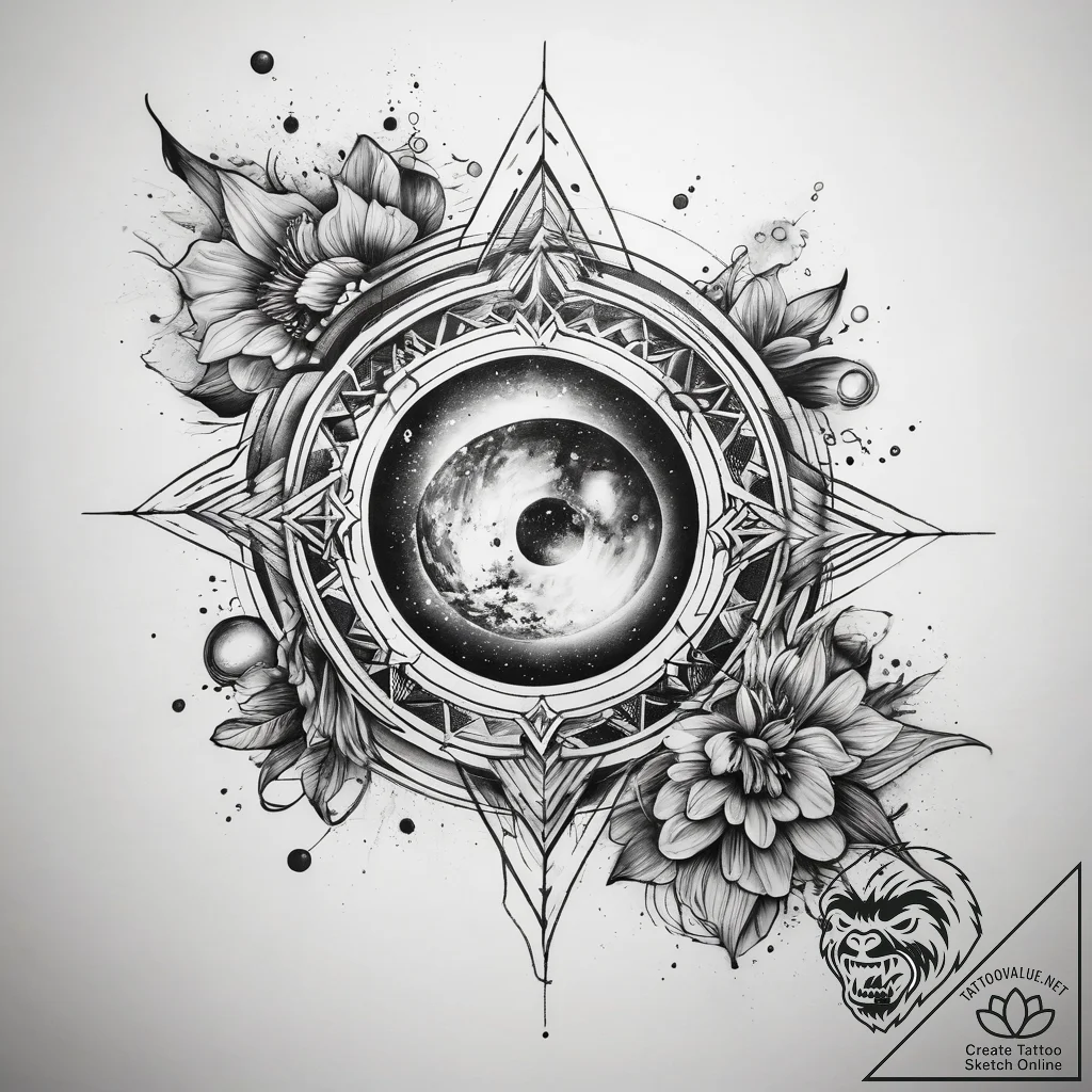 Tattoo sketch cosmic essence - tattoo sketch (№1758886508_0, 26.09.2025 11:35) — tattoovalue.net