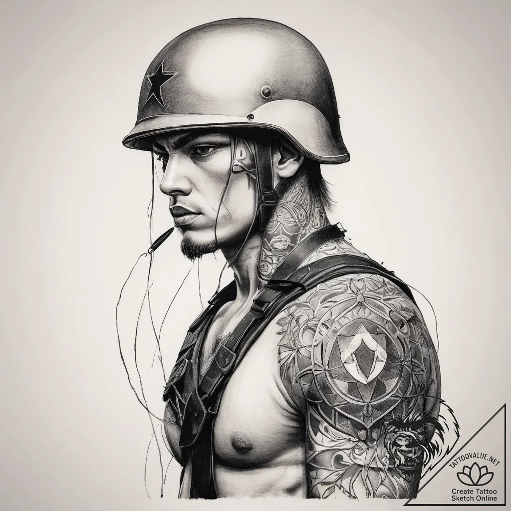 Tattoo sketch soldier with a thread, concept... - tattoo sketch (№1758886898_0, 26.09.2025 11:41) — tattoovalue.net
