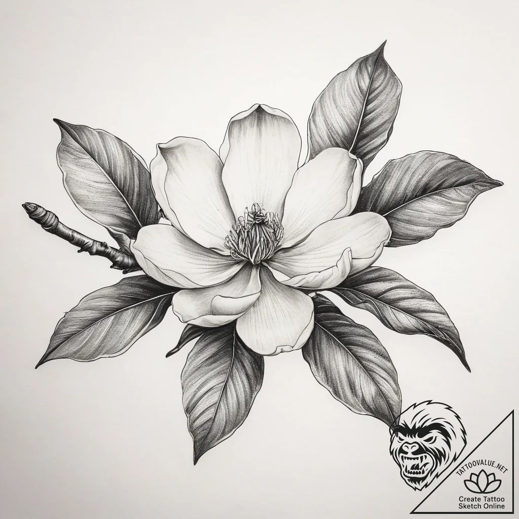 Tattoo sketch magnolia blossom branch, concep... - tattoo sketch (№1758888460_0, 26.09.2025 12:07) — tattoovalue.net