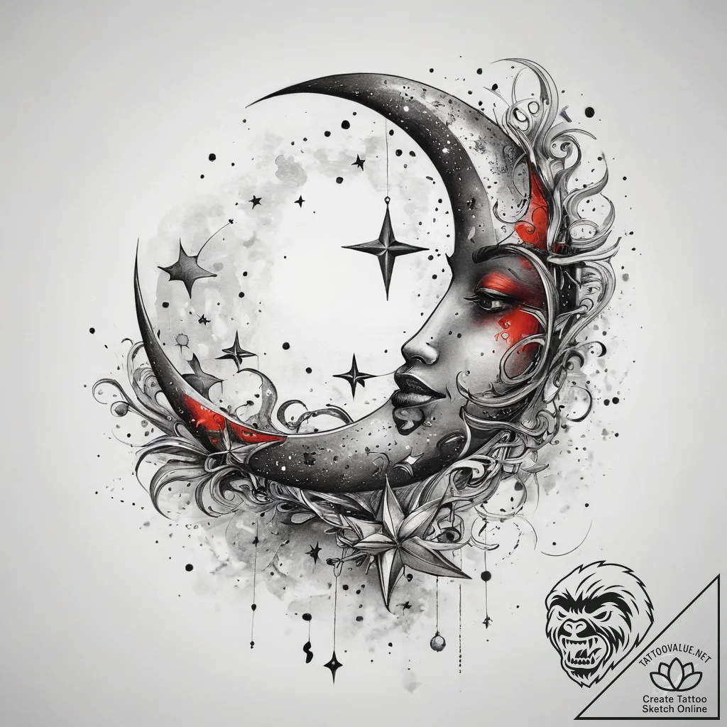 Tattoo sketch moon and stars, tattoo drawing... - tattoo sketch (№1758975043_0, 27.09.2025 12:10) — tattoovalue.net
