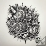 Tattoo sketch rusty engine, tattoo flash shee… – tattoo sketch (№1758977004_0, 27.09.2025 12:43) — tattoovalue.net