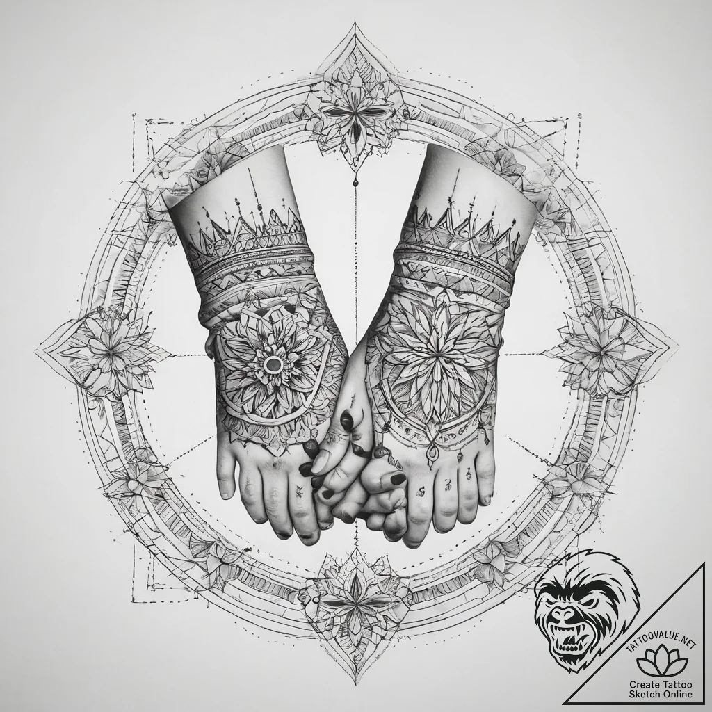 Tattoo sketch single line of two people holdi... - tattoo sketch (№1758978568_0, 27.09.2025 13:09) — tattoovalue.net