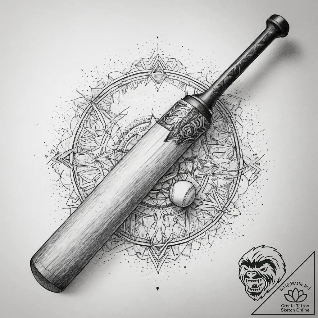 Tattoo sketch cricket bat and ball, ink illus... - tattoo sketch (№1758979352_0, 27.09.2025 13:22) — tattoovalue.net