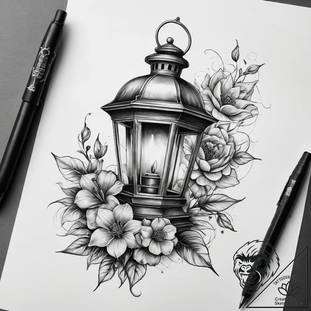 Tattoo sketch lantern with a flower, artistic... - tattoo sketch (№1758980135_0, 27.09.2025 13:35) — tattoovalue.net