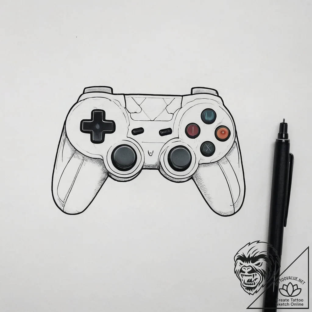 Tattoo sketch 1990s video game controller, ta... - tattoo sketch (№1758980526_0, 27.09.2025 13:42) — tattoovalue.net