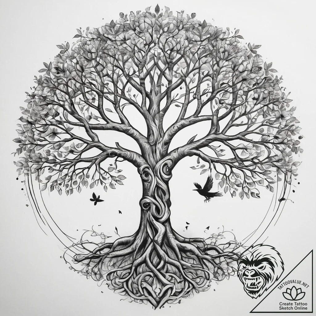 Tattoo sketch slavic tree of life with a bird - tattoo sketch (№1758984237_0, 27.09.2025 14:43) — tattoovalue.net