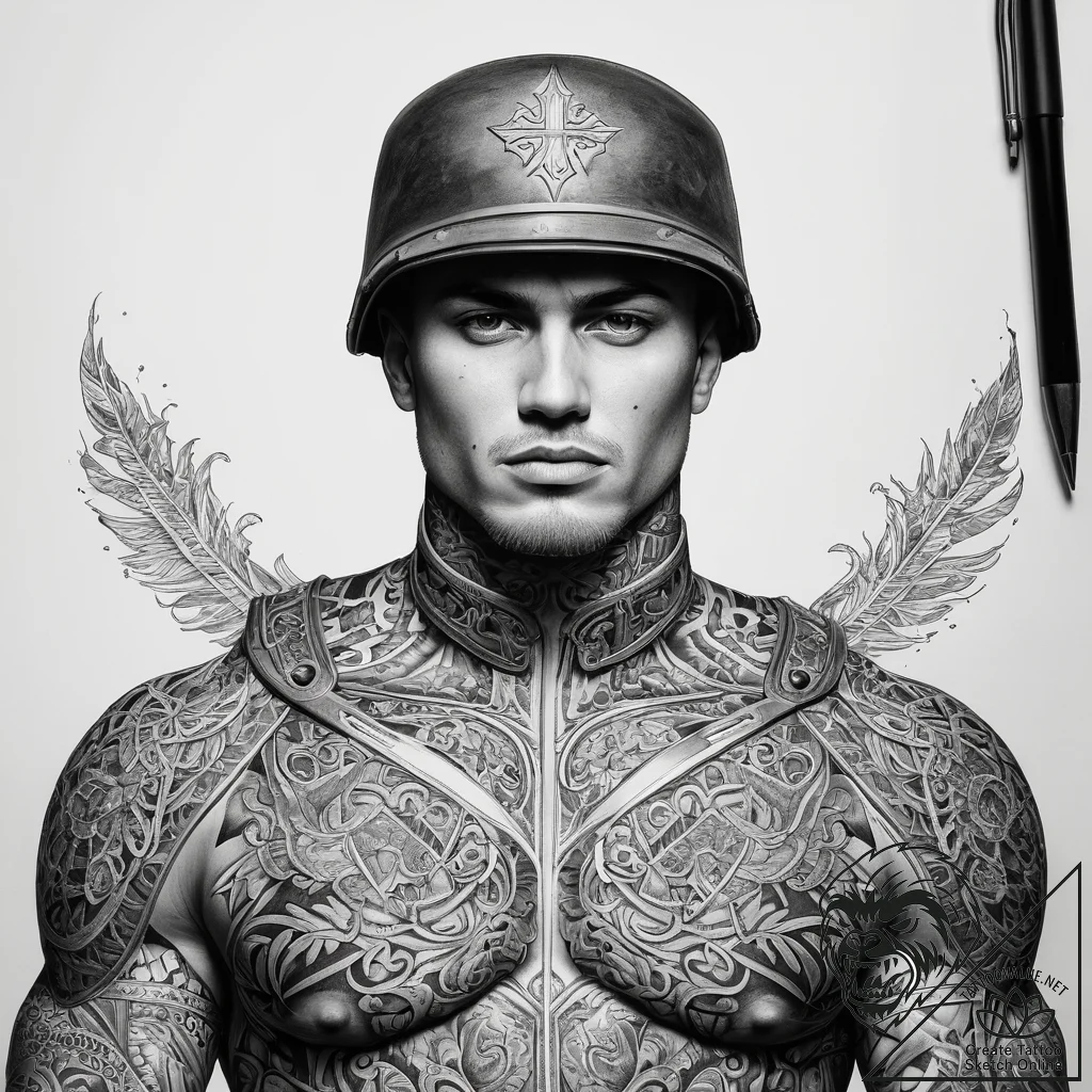 Tattoo sketch soldier with a brush, concept a... - tattoo sketch (№1758986586_0, 27.09.2025 15:23) — tattoovalue.net