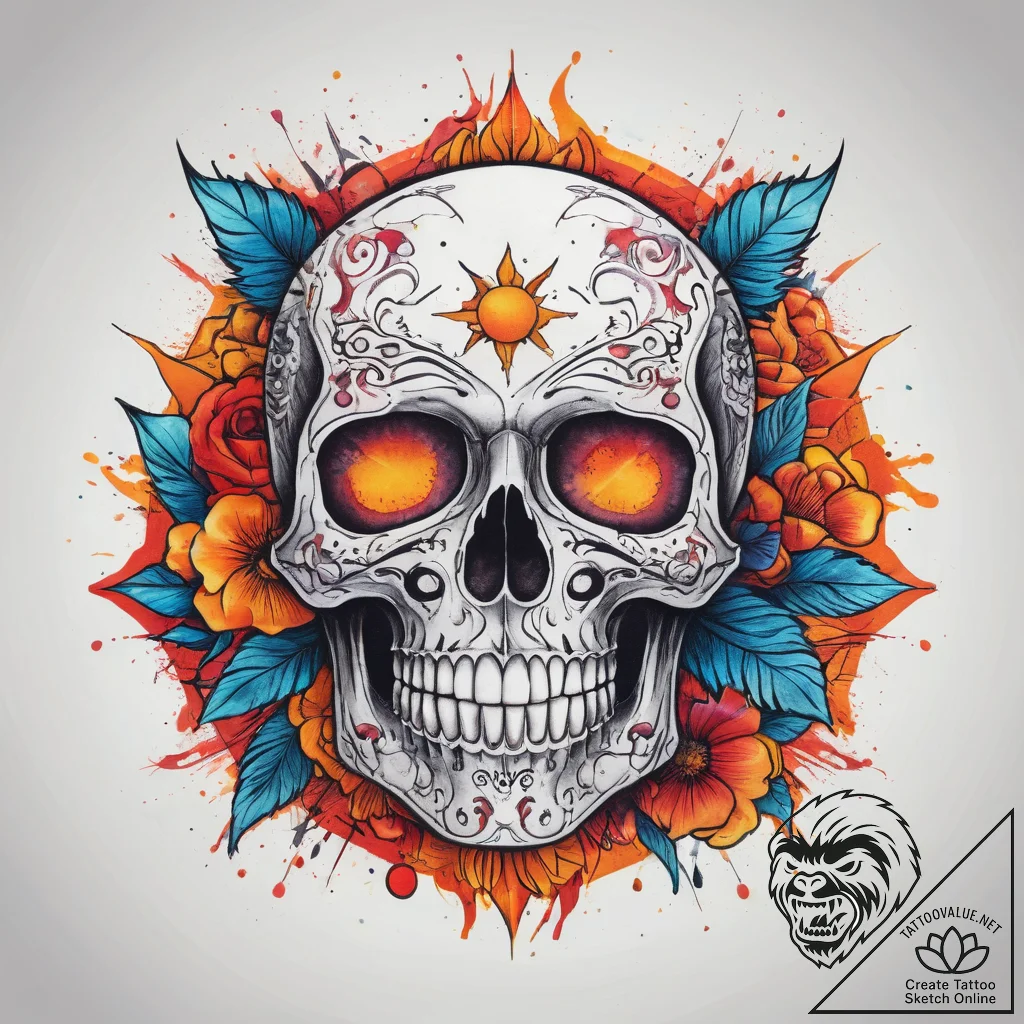 Tattoo sketch узор в виде черепа с солнцем, i... - tattoo sketch (№1758987758_0, 27.09.2025 15:42) — tattoovalue.net