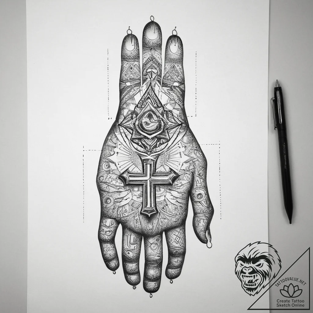 Tattoo sketch hands with a amulet, tattoo dra... - tattoo sketch (№1758988540_0, 27.09.2025 15:55) — tattoovalue.net