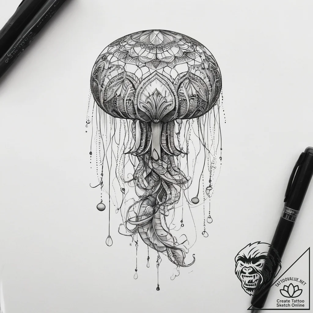 Tattoo sketch jellyfish tattoo, ink illustrat... - tattoo sketch (№1758989128_0, 27.09.2025 16:05) — tattoovalue.net