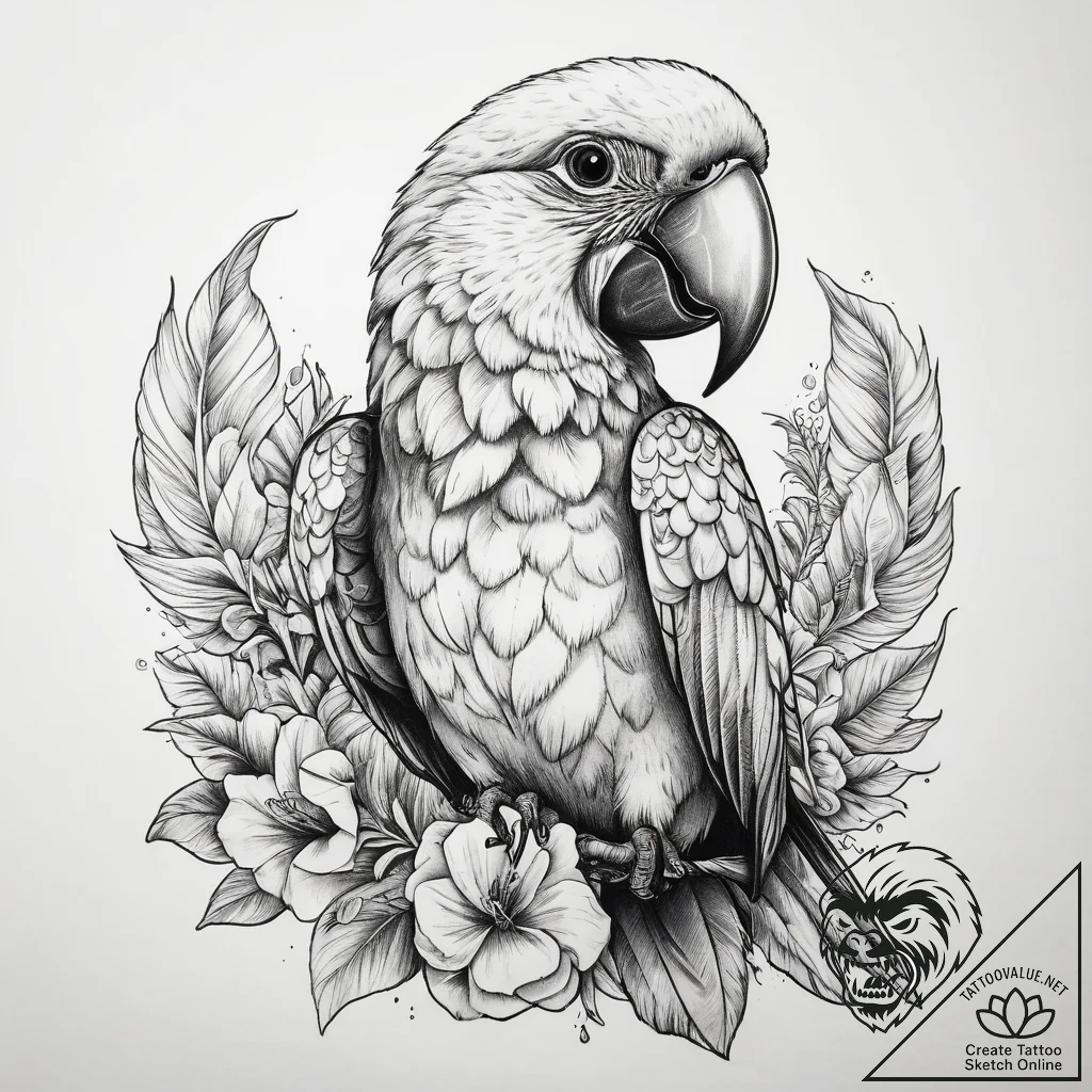 Tattoo sketch puns a macaw that says "i'm a m... - tattoo sketch (№1758990109_0, 27.09.2025 16:21) — tattoovalue.net