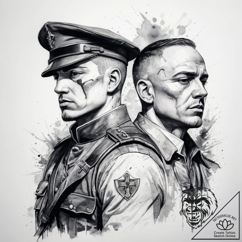 Tattoo sketch soldier with a priest, concept... - tattoo sketch (№1758992074_0, 27.09.2025 16:54) — tattoovalue.net