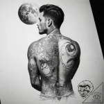 Tattoo sketch back of a man with a moon – tattoo sketch (№1758992860_0, 27.09.2025 17:07) — tattoovalue.net