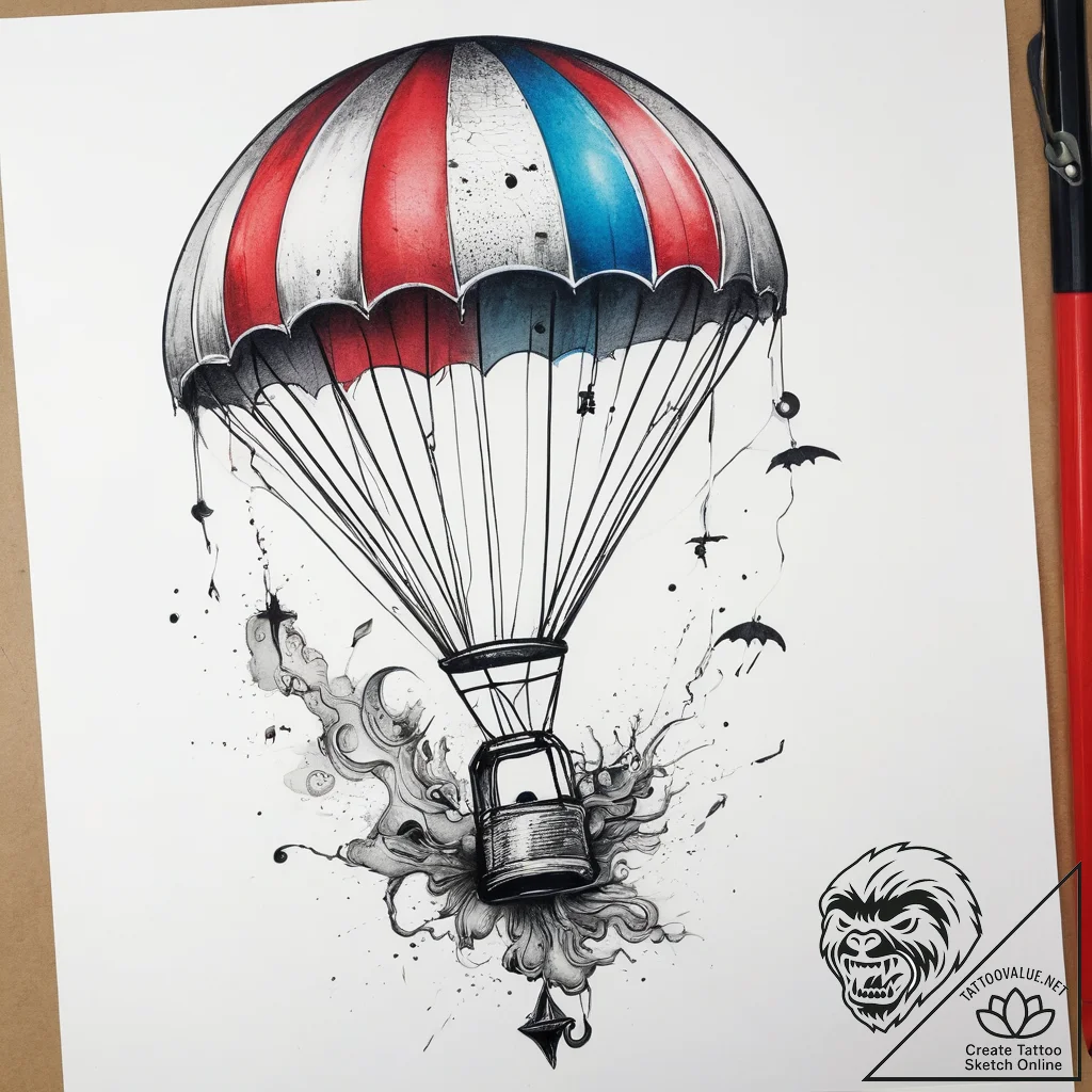 Tattoo sketch parachute with a symbol, tattoo... - tattoo sketch (№1758993246_0, 27.09.2025 17:14) — tattoovalue.net