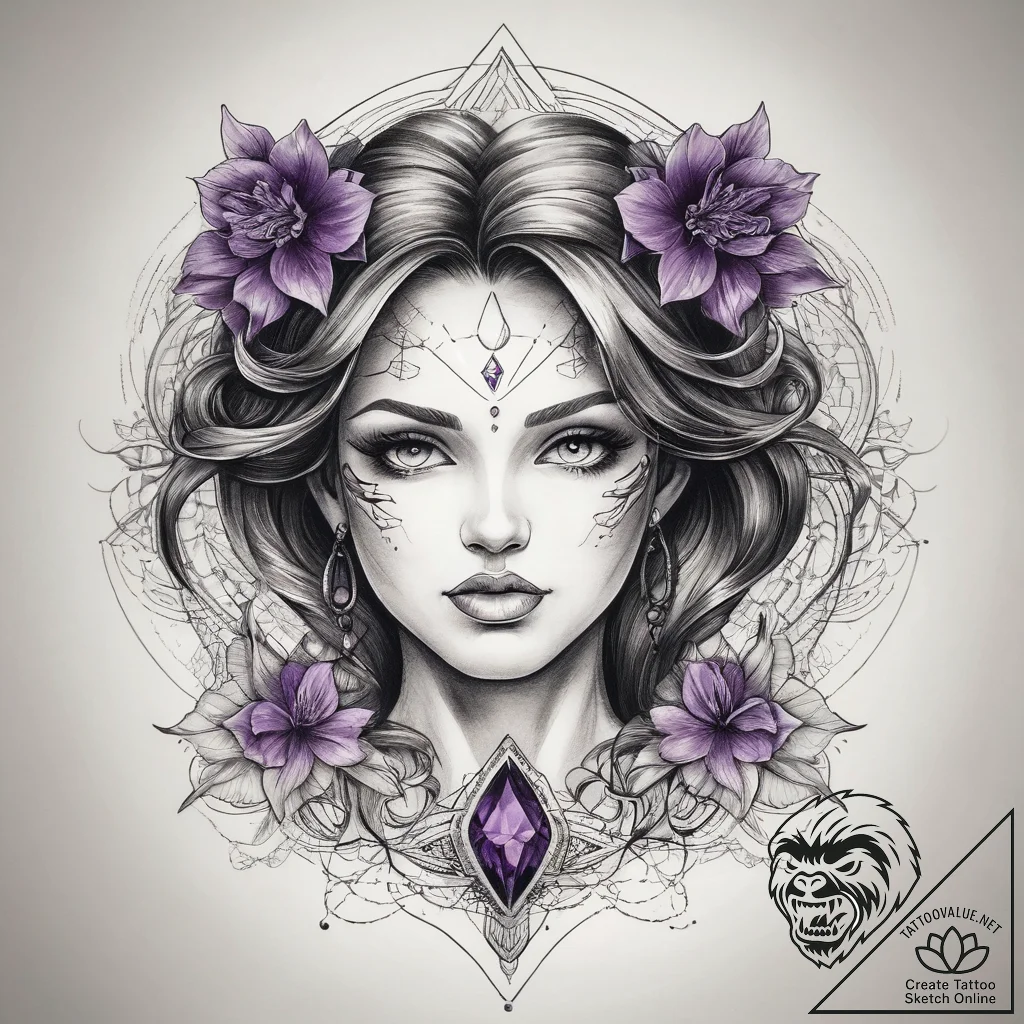 Tattoo sketch amethyst, ink illustration for... - tattoo sketch (№1758994428_0, 27.09.2025 17:33) — tattoovalue.net