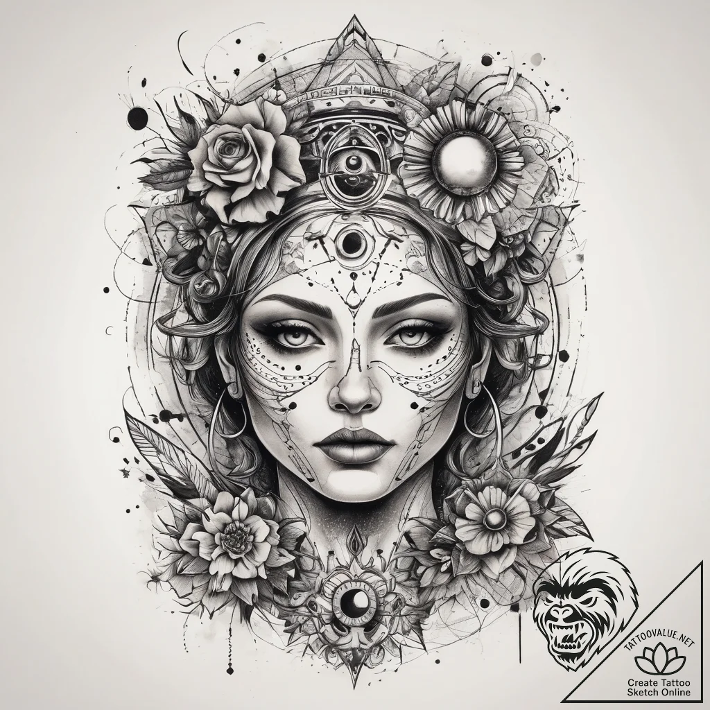 Tattoo sketch cosmic character, ink illustrat... - tattoo sketch (№1758995017_0, 27.09.2025 17:43) — tattoovalue.net