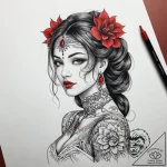 Tattoo sketch traditional dress with a quote,… – tattoo sketch (№1758996014_0, 27.09.2025 18:00) — tattoovalue.net