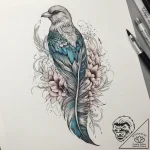 Tattoo sketch feather with a bird, tattoo lin… – tattoo sketch (№1758996405_0, 27.09.2025 18:06) — tattoovalue.net