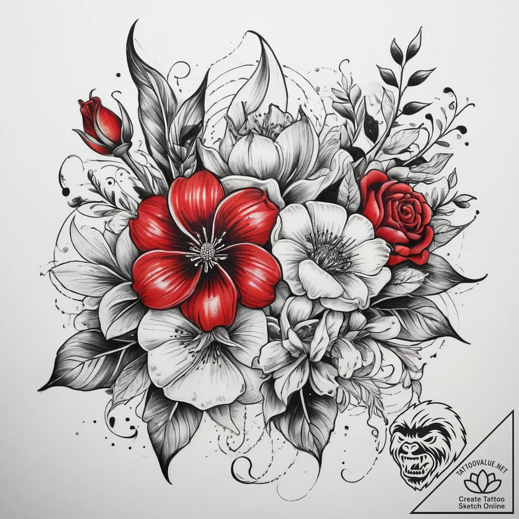 цветы, ink illustration for tattoo, old schoo... - tattoo sketch (№1758997777_0, 27.09.2025 18:29) — tattoovalue.net