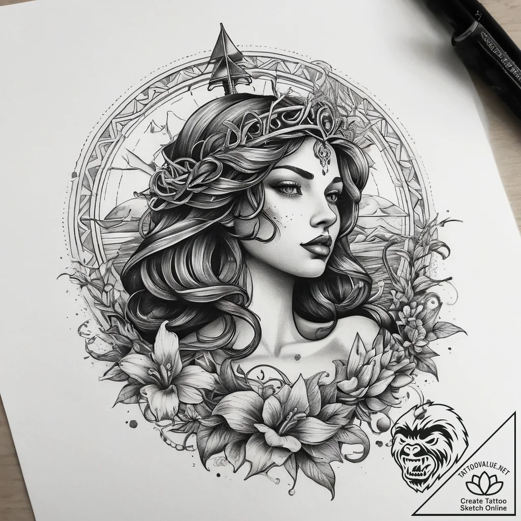 Tattoo sketch siren with a boat, tattoo flash... - tattoo sketch (№1758998757_0, 27.09.2025 18:45) — tattoovalue.net