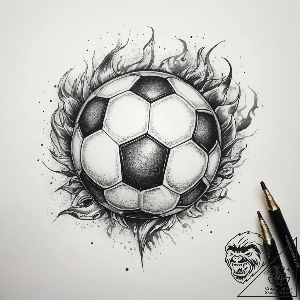 Tattoo sketch soccer ball on fire, tattoo lin... - tattoo sketch (№1758999148_0, 27.09.2025 18:52) — tattoovalue.net