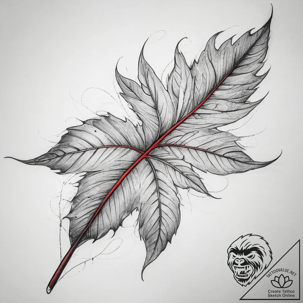 Tattoo sketch leaf with a vein, concept art f... - tattoo sketch (№1759000339_0, 27.09.2025 19:12) — tattoovalue.net