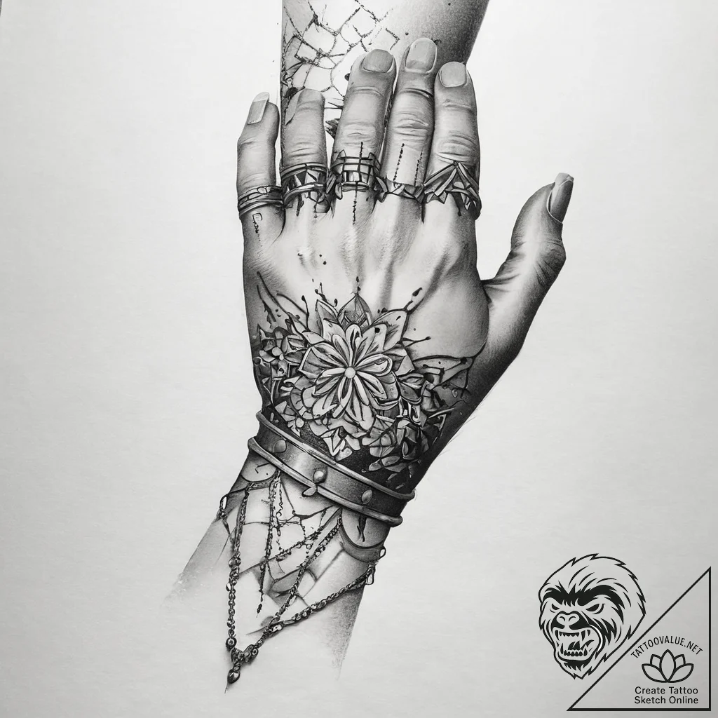 Tattoo sketch hands with a chain, concept art... - tattoo sketch (№1759000727_0, 27.09.2025 19:18) — tattoovalue.net