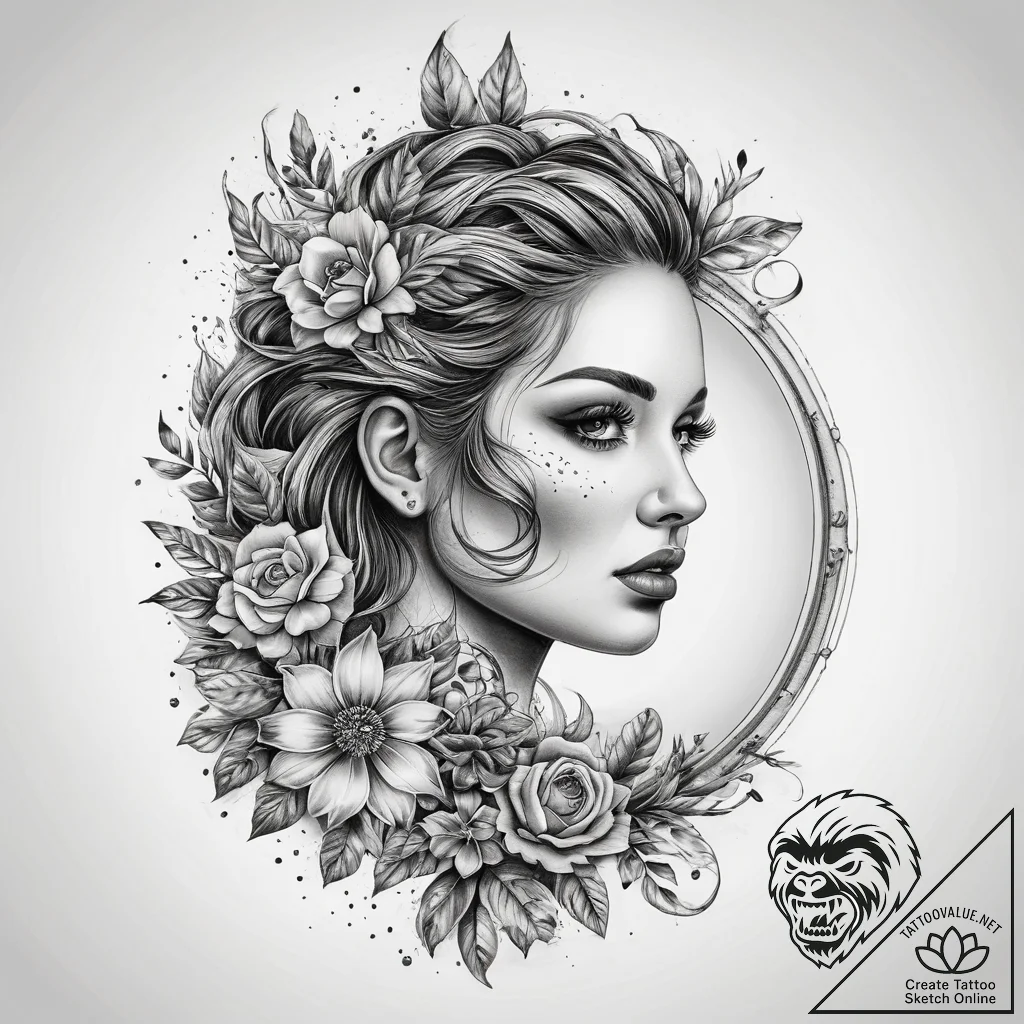 Tattoo sketch mirror, tattoo line art, vibran... - tattoo sketch (№1759001706_0, 27.09.2025 19:35) — tattoovalue.net