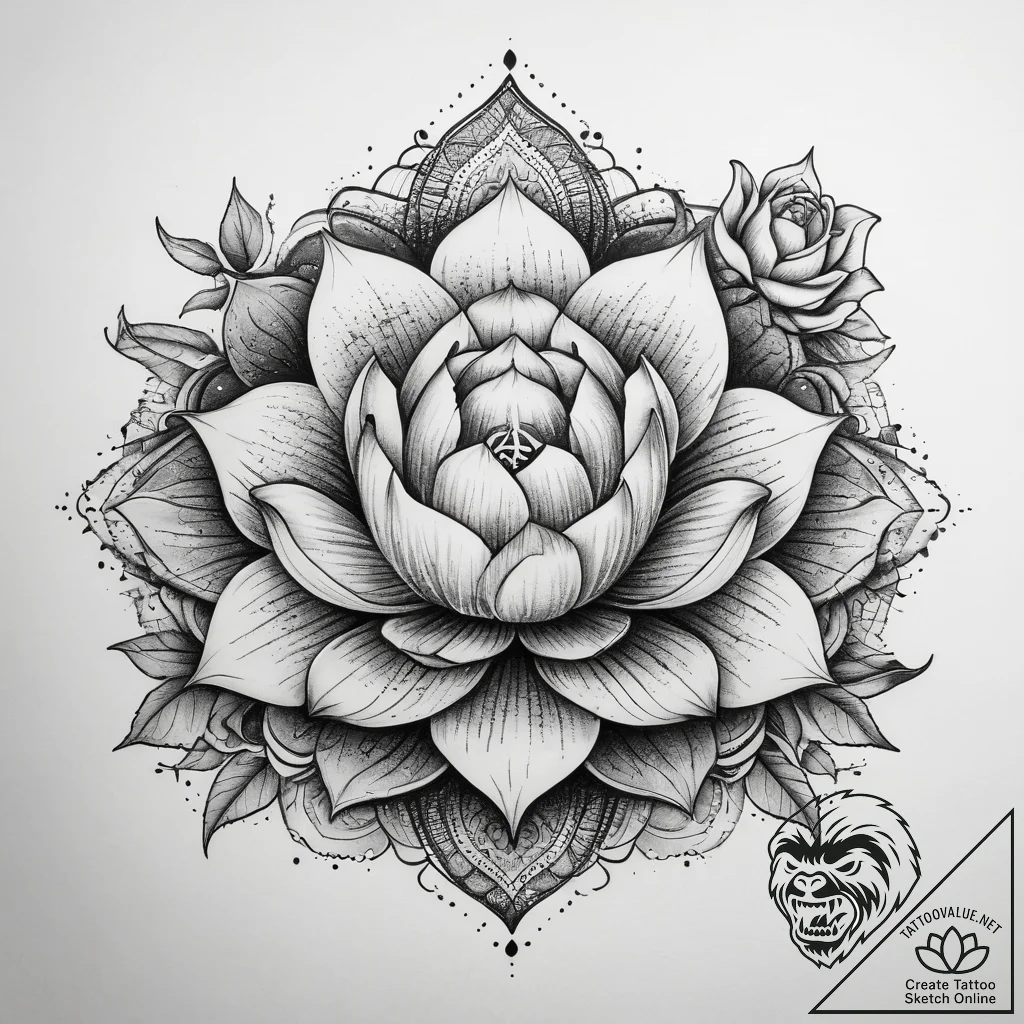 Tattoo sketch lotus and om, tattoo line art,... - tattoo sketch (№1759004663_0, 27.09.2025 20:24) — tattoovalue.net