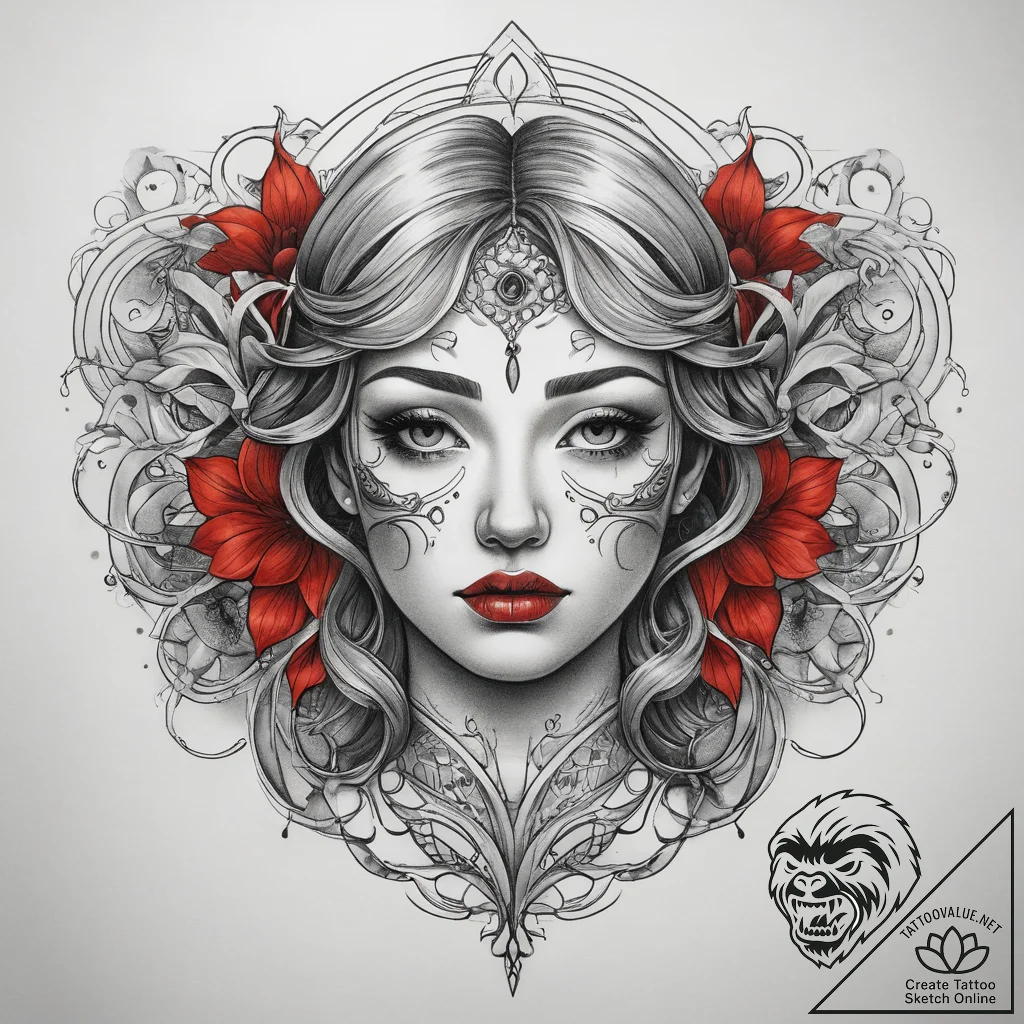 Tattoo sketch red, tattoo line art, neo tradi... - tattoo sketch (№1759005644_0, 27.09.2025 20:40) — tattoovalue.net