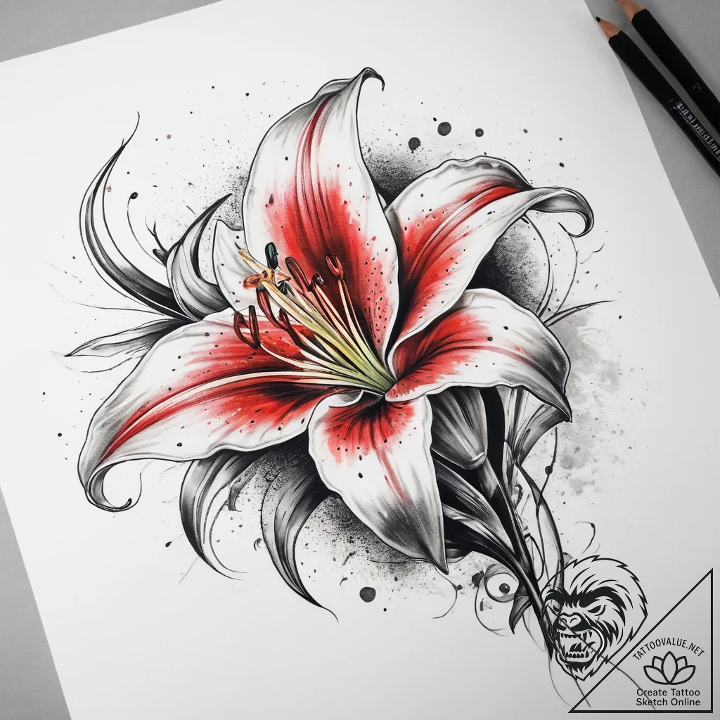 Tattoo sketch stargazer lily, tattoo flash sh... - tattoo sketch (№1759006035_0, 27.09.2025 20:47) — tattoovalue.net
