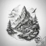 Tattoo sketch fantasy landscape – tattoo sketch (№1759057788_0, 28.09.2025 11:09) — tattoovalue.net