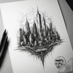 Tattoo sketch cyberpunk neon city skyline, ta… – tattoo sketch (№1759058970_0, 28.09.2025 11:29) — tattoovalue.net