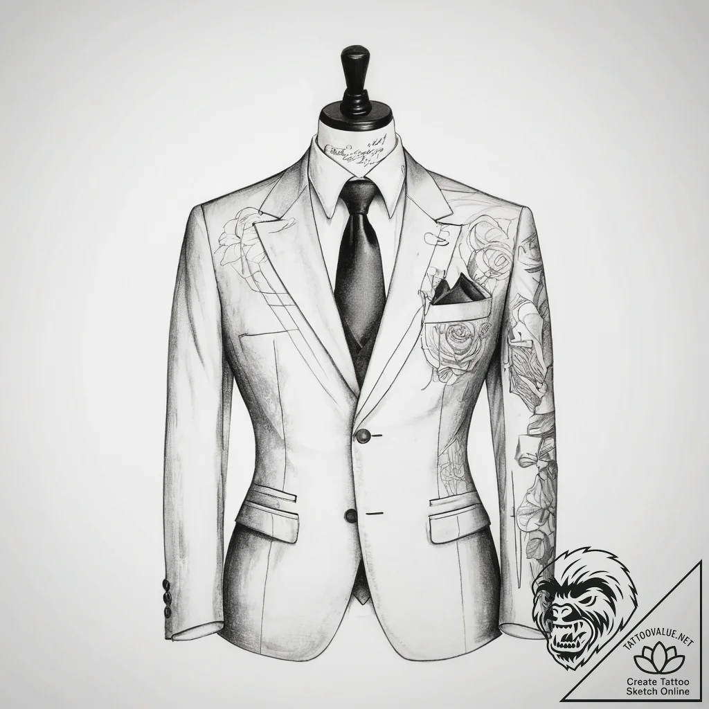 Tattoo sketch tailor's dummy with a suit - tattoo sketch (№1759060734_0, 28.09.2025 11:58) — tattoovalue.net