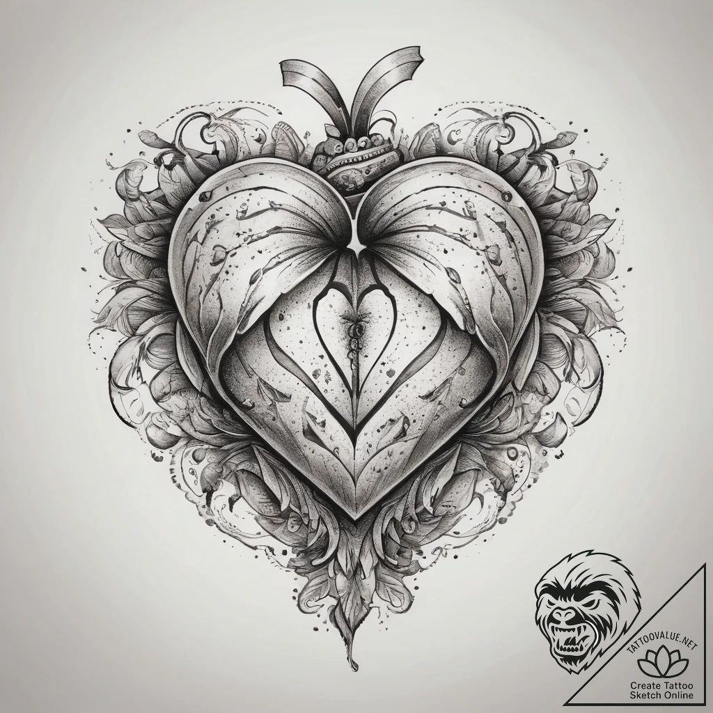 Tattoo sketch heart, ink illustration for tat... - tattoo sketch (№1759061315_0, 28.09.2025 12:08) — tattoovalue.net