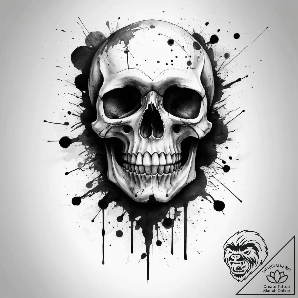 Tattoo sketch trash polka череп с кляксами - tattoo sketch (№1759062095_0, 28.09.2025 12:21) — tattoovalue.net
