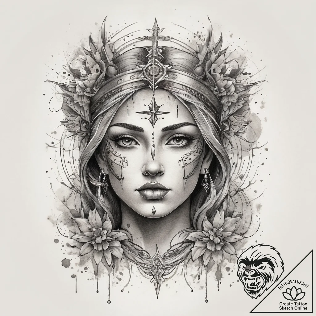 Tattoo sketch holy portrayal, tattoo flash sh... - tattoo sketch (№1759063074_0, 28.09.2025 12:37) — tattoovalue.net