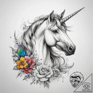 Tattoo sketch unicorn with rainbow – tattoo sketch (№1759064041_0, 28.09.2025 12:54) — tattoovalue.net