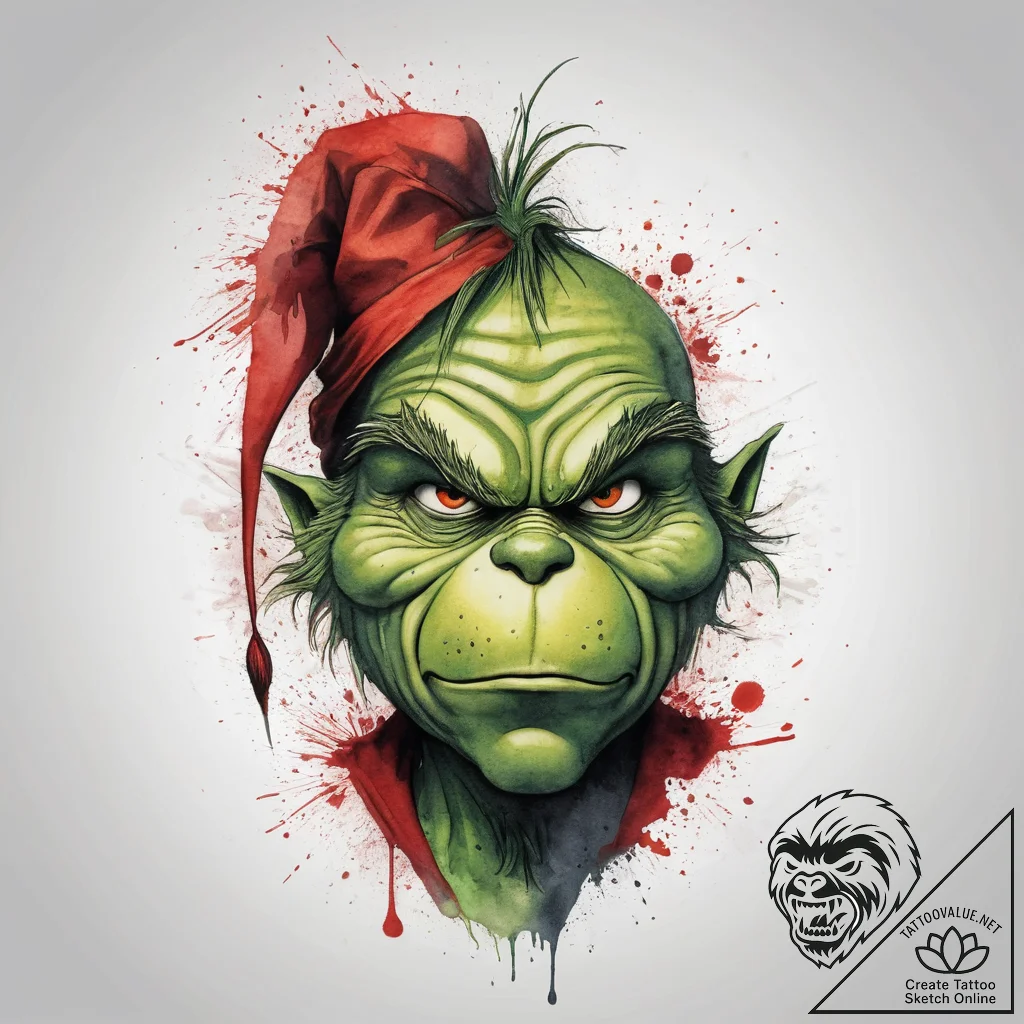 Tattoo sketch the grinch with a frown, concep... - tattoo sketch (№1759064433_0, 28.09.2025 13:00) — tattoovalue.net