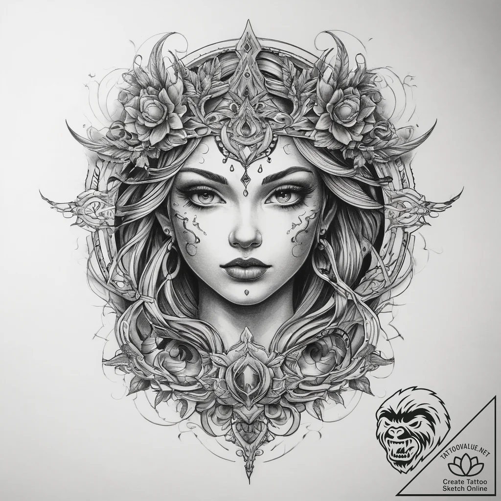 Tattoo sketch mystical tale - tattoo sketch (№1759065212_0, 28.09.2025 13:13) — tattoovalue.net