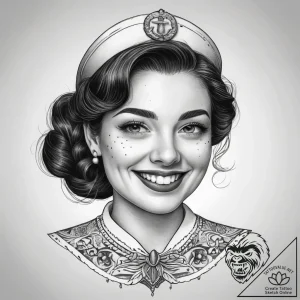 Tattoo sketch receptionist a person with a sm… – tattoo sketch (№1759065408_0, 28.09.2025 13:16) — tattoovalue.net