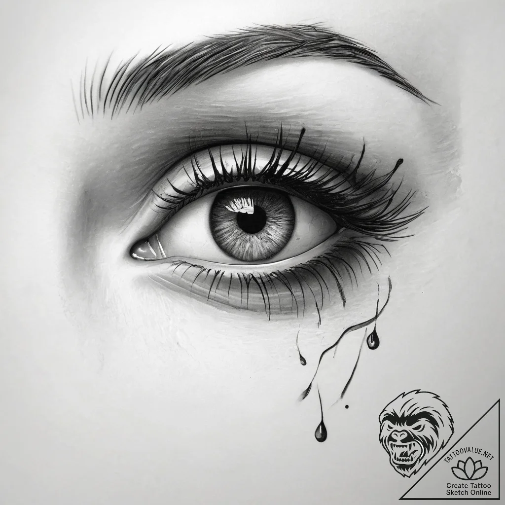 Tattoo sketch sensual eyes with a tear - tattoo sketch (№1759066781_0, 28.09.2025 13:39) — tattoovalue.net